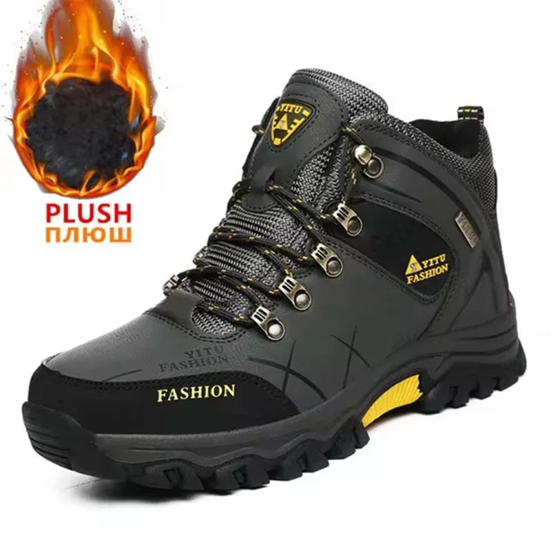 Brand Men Winter Snow Boots Waterproof Leather Sneakers Super Warm Men's Boots Outdoor Male Hiking Boots Work Shoes Size 39-47