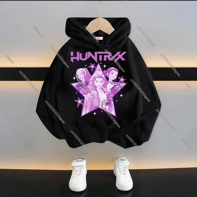 New 2025 KPop Demon Hunters Kids Hoodie: Cartoon Character Hooded Sweatshirt For Boys & Girls Casual Comfy Top