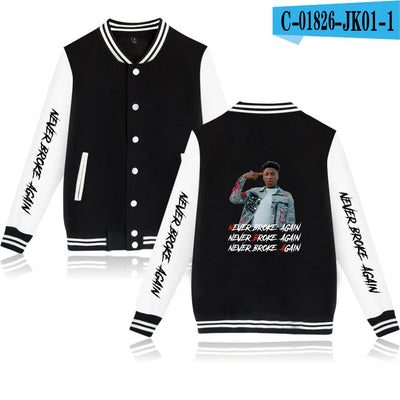 Rapper YoungBoy Never Broke Again Baseball Jacket Men's Hoodie Sweatshirt Boys Girls Harajuku Jackets Streetwear College Coats