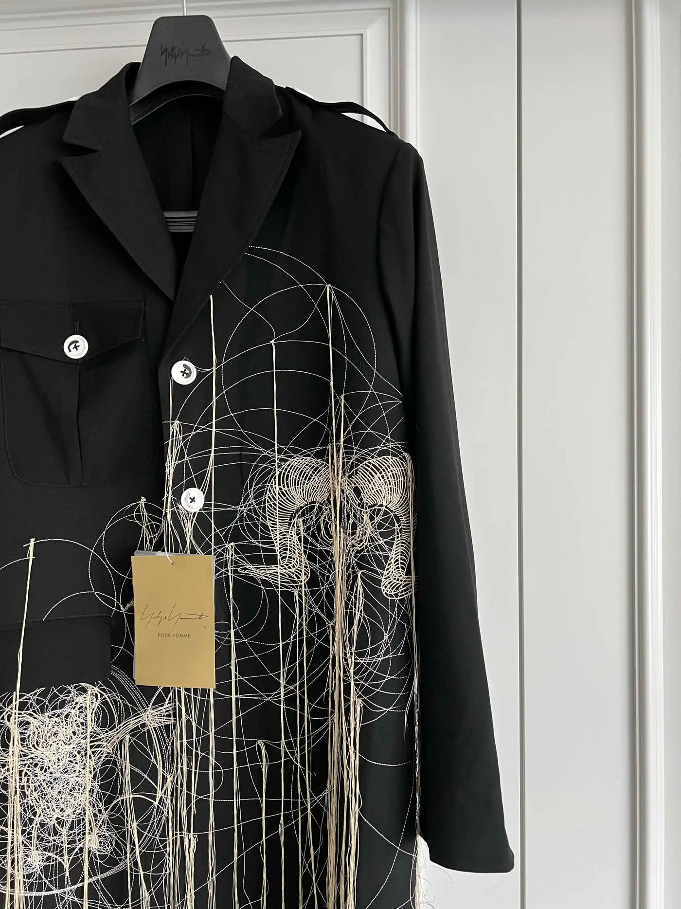 TOP-YAMAMOTO original design black wool embroidered coat