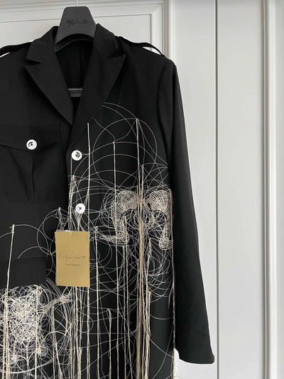 TOP-YAMAMOTO original design black wool embroidered coat