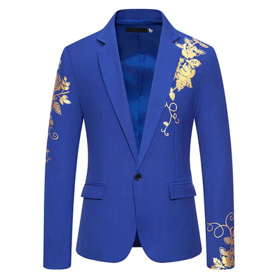 Gold Floral Print Blazer Suits Wedding One Button Men's Formal African Evening Jacket Coat Lapel Collar Notched Prom Bridegroom