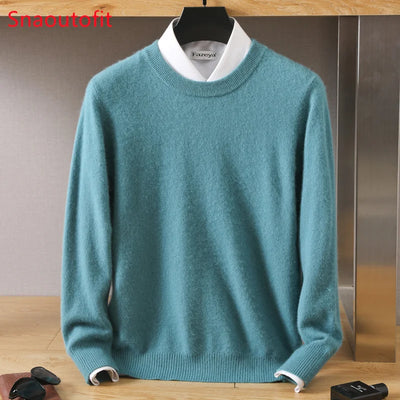 Men's 100% Pure Mink Cashmere Sweater O-Neck Pullovers Knit Sweater Autumn and Winter New Long Sleeve High-End Jumpers Mink Tops