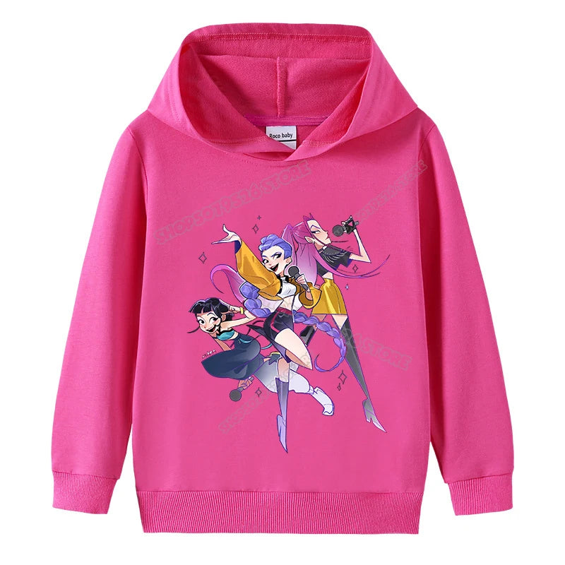 K-pop Demon Hunters Hoodies Girl Thin Hooded Sweatshirt Autumn Tracksuit Hood Sportswear Long Sleeve Pullover Kids Clothing