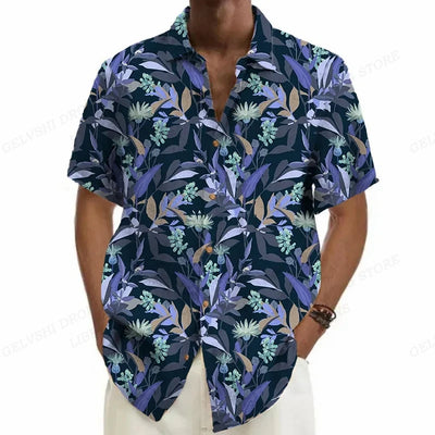 Summer Fashion Men's Hawaiian Shirts Coconut Tree Lapel Camisas Short Sleeve Shirt Floral Blouse Turn Over Collar Clothes Male