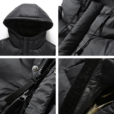 Winter New Men Warm Thick Long Down Jacket Coat Mens Hooded Waterproof Black Gold Puffer Jacket Men Casual Windproof Parkas Male