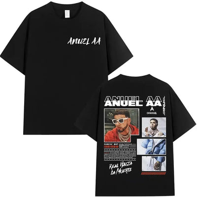 Rapper Anuel AA Real Hasta La Muerte Tour 2025 new Album T Shirts Men's Hip Hop gothic T-Shirts 100%  Short Sleeve T-Shirt