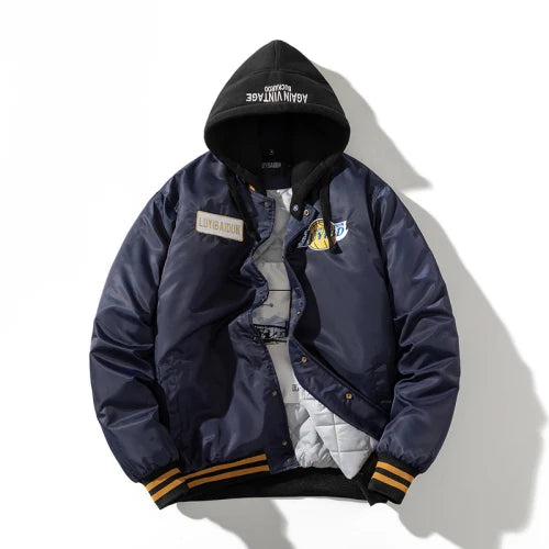 Winter Varsity Jacket Men Badge Basketball Jacket Casual Streetwear Hooded Coat Letter Thick Warm Parkas Male Outerwear Autumn