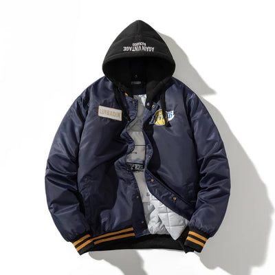 Winter Varsity Jacket Men Badge Basketball Jacket Casual Streetwear Hooded Coat Letter Thick Warm Parkas Male Outerwear Autumn