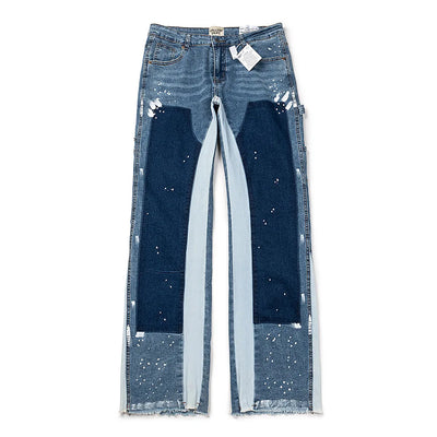 Y2k Jeans Men Painting Patch Baggy Stacked Jeans Fashion Work Wear Popular Stretch Patch Denim Stacked Flare Jeans Pants