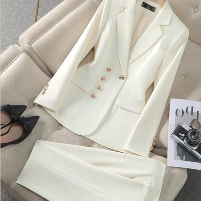 2025 Fashion Temperament Executive Suit Two-piece Set Business Commuting Professional Suit Beige Trousers Suit Office Ladies New