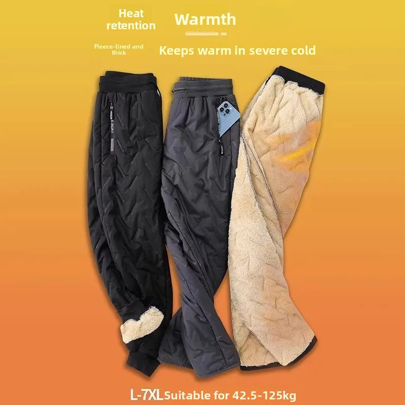 Men's Thiened Lamb Velvet Cotton Pants Autumn Winter Casual Warm Windproof Trousers for Working Outdoor Long Loose Fit Jeans