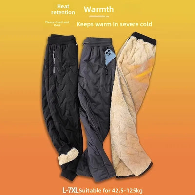 Men's Thiened Lamb Velvet Cotton Pants Autumn Winter Casual Warm Windproof Trousers for Working Outdoor Long Loose Fit Jeans