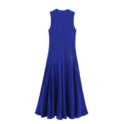 Women's Dress Summer 2025 New Blue Sleeveless Big A Pendulum Long Dress Elegant and Fashionable High-end Personality Prom