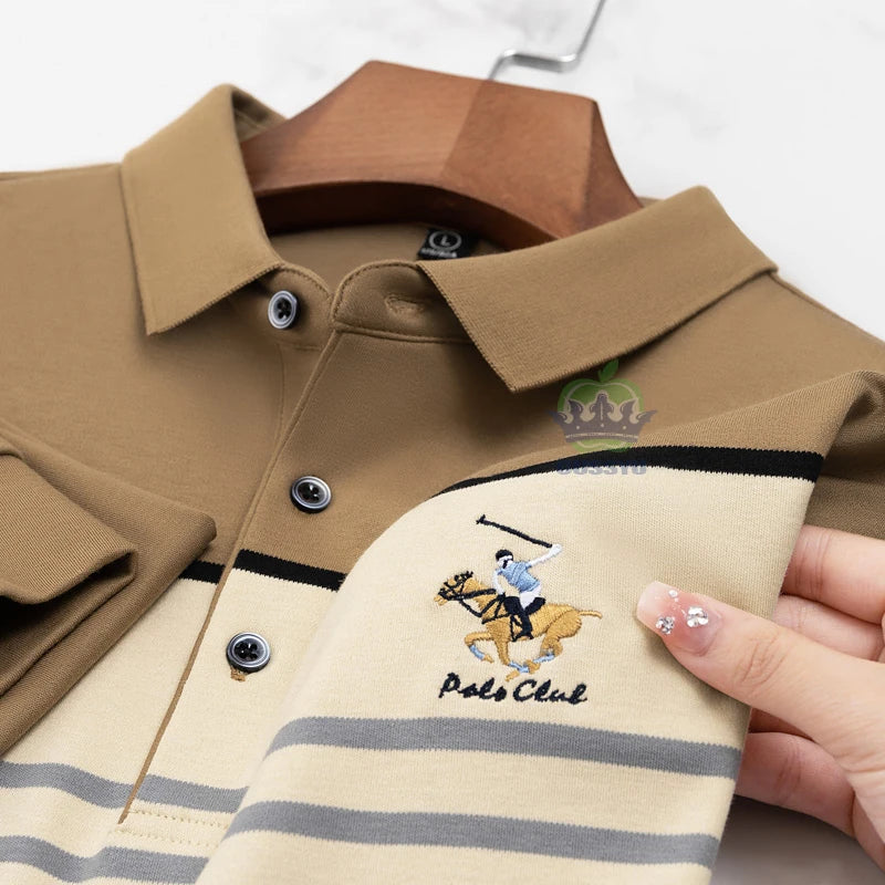 Luxury Embroidery Autumn Winter Men's Long-Sleeved Polo Shirt 100%Cotton Hip-Hop Harajuku Lapel Full-Sleeved polo Tops Male 3XL