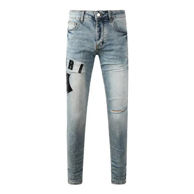 Fashion Top Quality Streetwear Distressed Men's Jeans  Vintage Low Rise Stretch Skinny Button Fly Ripped Hold Pants
