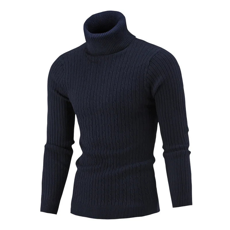 2025 Winter Men's Sweater Casual Slim Fit High Neck Pullover High Quality Elastic Pink Sweaters Knitted Sweater Men