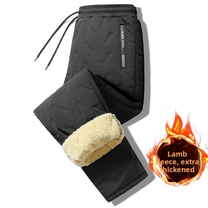 Men's Thiened Lamb Velvet Cotton Pants Autumn Winter Casual Warm Windproof Trousers for Working Outdoor Long Loose Fit Jeans