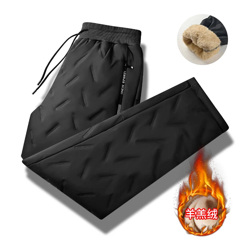 Thiened Lamb Velvet Men's Winter Outdoor Cold-resistant Warm Fce Lined Pants Large Size down Cotton Pants