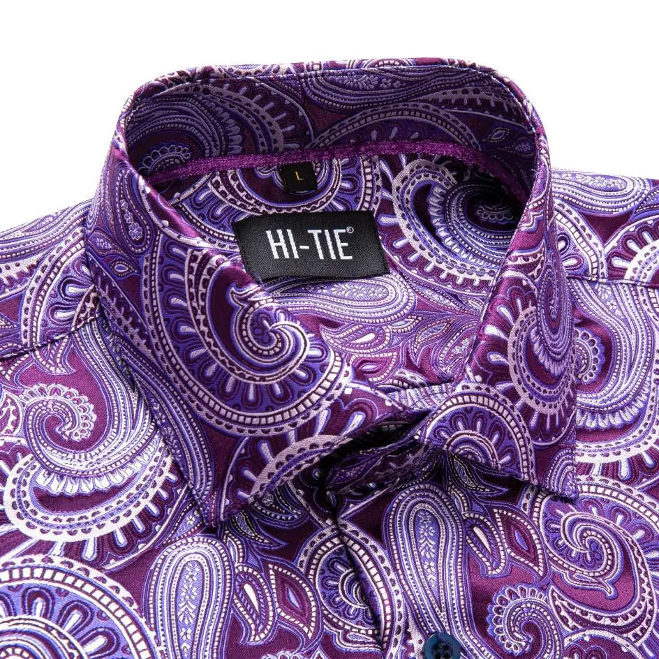 Jacquard Silk Mens Shirts Pink Blue Red Green Gold Long Sleeve Single Breasted Lapel Shirt Blouse Outerwear Wedding Business