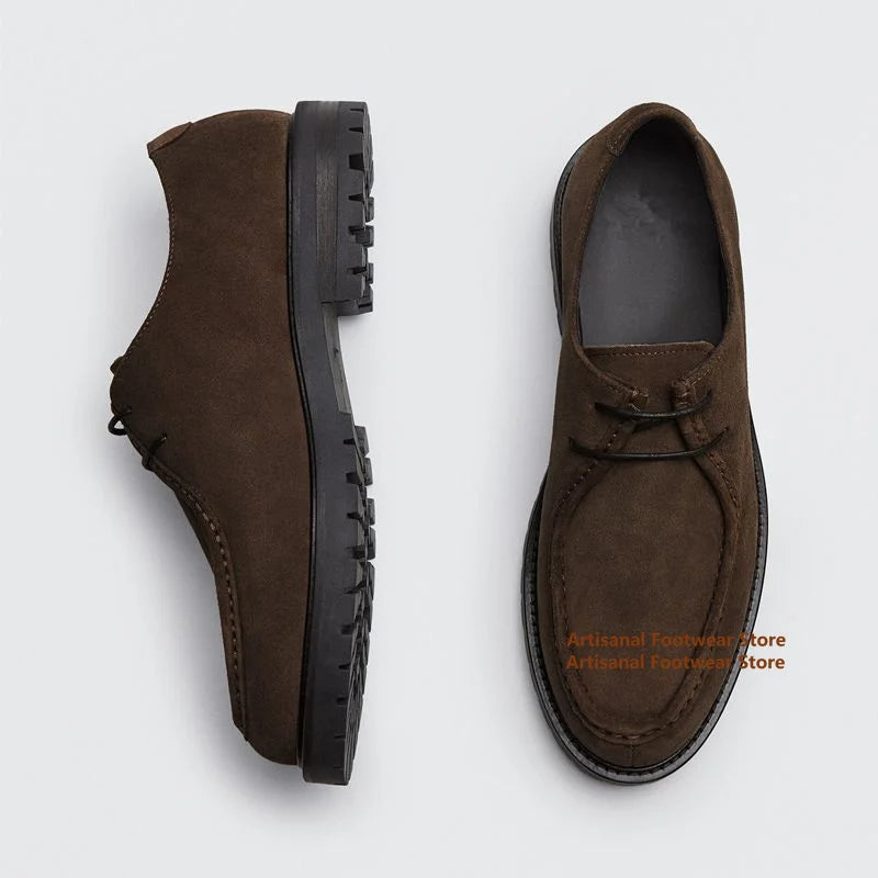 Brown Suede Derby Shoes Thick-Soled Lace-Up Casual Shoes Men's Leather Dress Shoes Office Formal Shoes Men's Leather Shoes