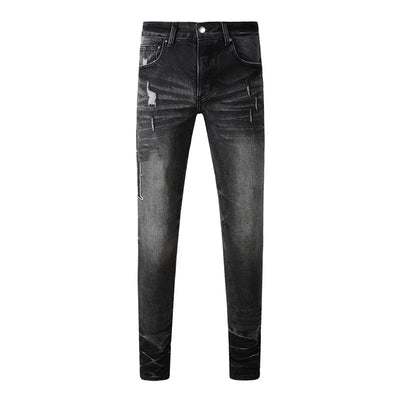 Fashion Top Quality Streetwear Distressed Men's Jeans  Vintage Low Rise Stretch Skinny Button Fly Ripped Hold Pants