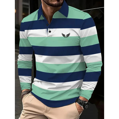 Classic minimalist striped long sleeved men's polo fashion autumn and winter casual golf oversized sport pullover men's Clothing