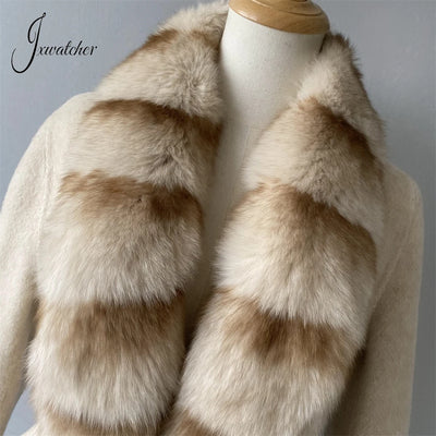 Jxwatcher Women Winter Coat with Real Fur Winter New Style Cashmere Wool Coats Ladies Fashion Luxury Warm Outerwears Female Fall