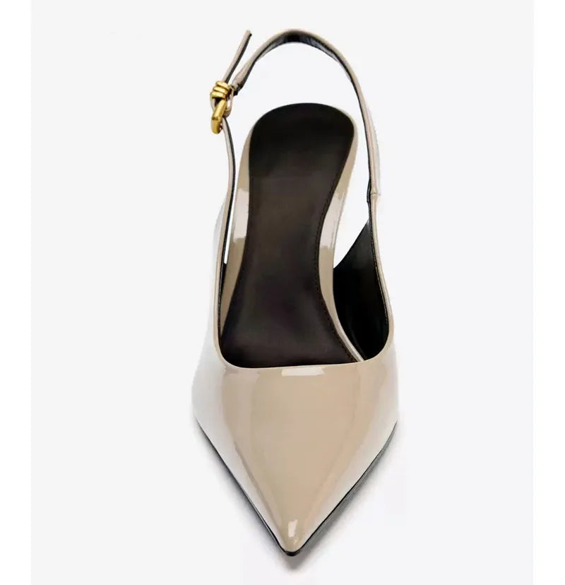 Luxury Brand Designer Women Pumps Sexy Pointed Toe Metal Buckle Design Elegant Dress Heels Ladies Fashion Wedding Bridal Shoes