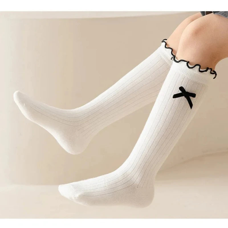 1 Pair Chic Simplicity Kids Girl Sock Sweet Fashion Bow Ruffle Bow Children Girl Calf Sock Spring Autumn Cotton School Sock