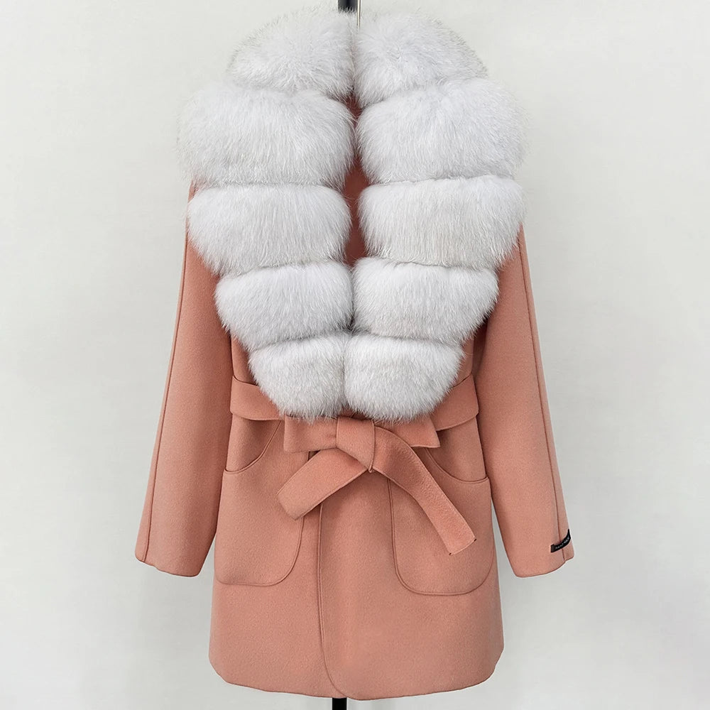 Wool Blend Jacket Autumn Women Winter Fashion Real Fox Fur Collar European Fahsion Woolen Coat Natural Fur Collar Coat Female