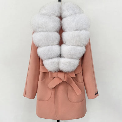 Wool Blend Jacket Autumn Women Winter Fashion Real Fox Fur Collar European Fahsion Woolen Coat Natural Fur Collar Coat Female