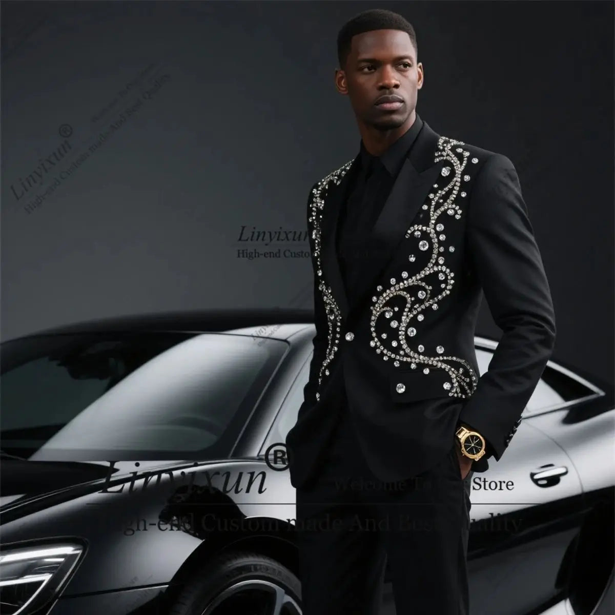 Luxury Men Suit For Wedding High End Shiny Diamond Beaded Groom Male Blazers Customized Slim Fit Wedding Tuxedos Ropa hombre