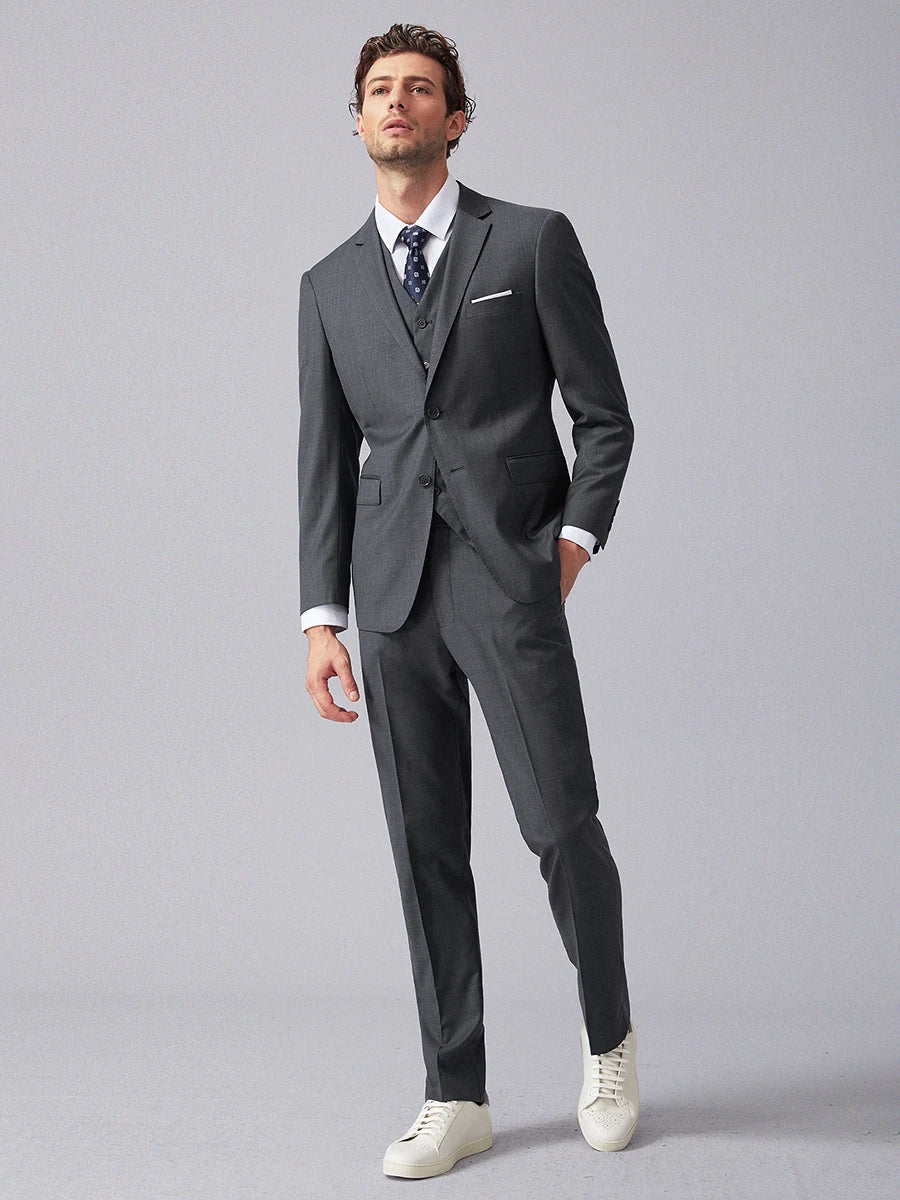 2025 Summer 70% Wool Grey Suit for Men - Premium Business Formal & Wedding Tuxedo Set, Groom's Breathable Blazer & Dress Pants