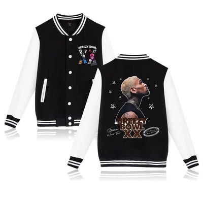 Rapper Chris Brown Breezy Bowl XX Concert Baseball Jacket Preppy Style Baseball Uniforms Casual High Street Tops