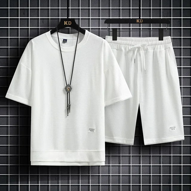 The new 2025 summer casual men's sports suit fashion outdoor hiking breathable short-sleeved T-shirt + shorts two-piece set