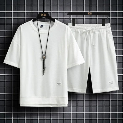 The new 2025 summer casual men's sports suit fashion outdoor hiking breathable short-sleeved T-shirt + shorts two-piece set