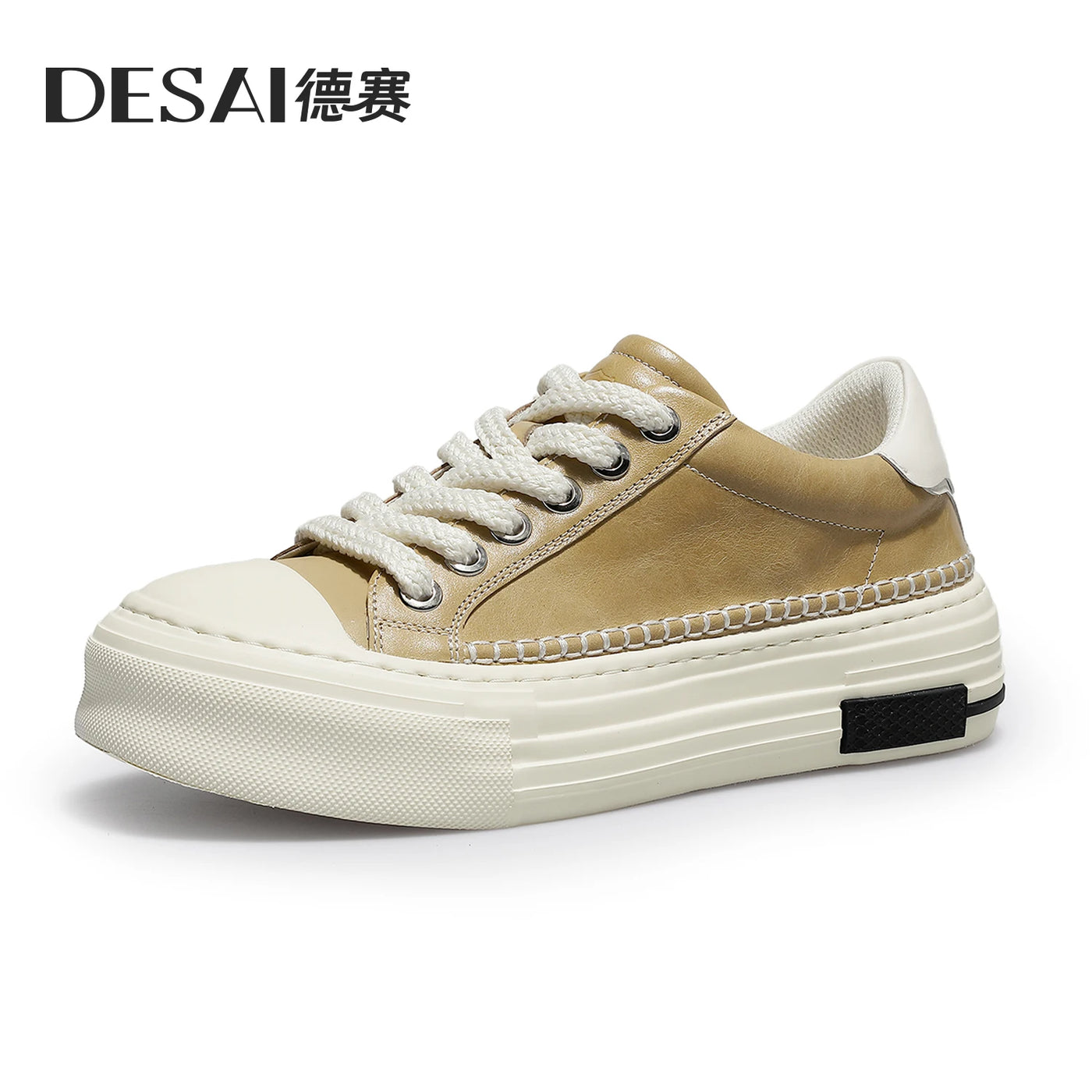 DESAI Breathable leisure shoes thick-soled high-top men's shoes versatile genuine leather white shoes for men