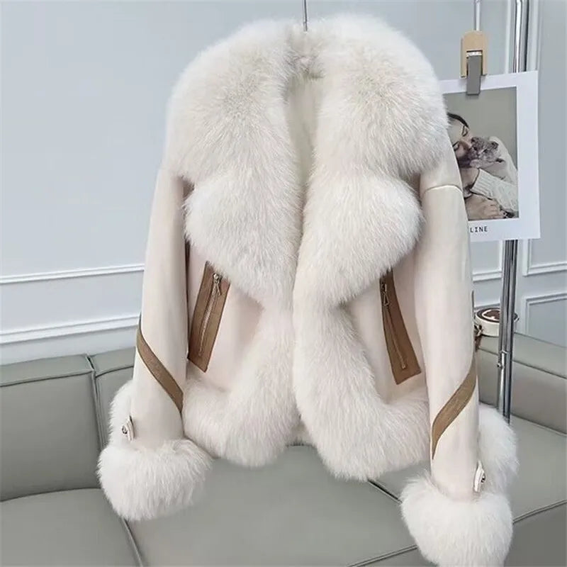 2025 new imitation fox fur coat women autumn winter fashion short Add cotton thick Warm suede overcoat Female slim Outwear T792