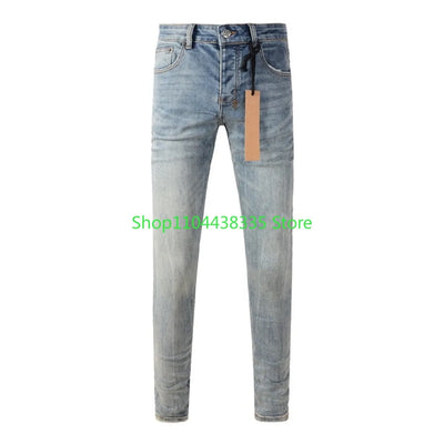 25fw High Street Men's Jeans Paint Hole Trend Low Rise Skinny Denim Pants Pleated Ripped Solid Trousers