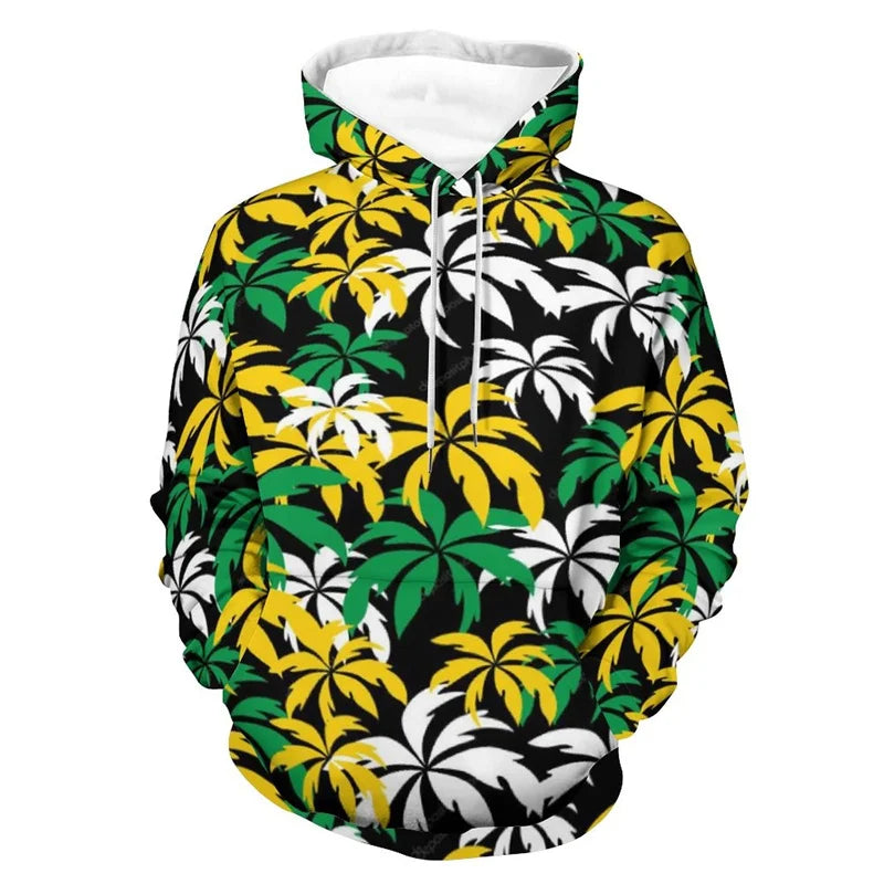 3D Printed Jamaica Flag Hoodie For Men Cool Streetwear Long Sleeves Hooded Sweatshirt Drawstring Spring Pullover Autumn Coat
