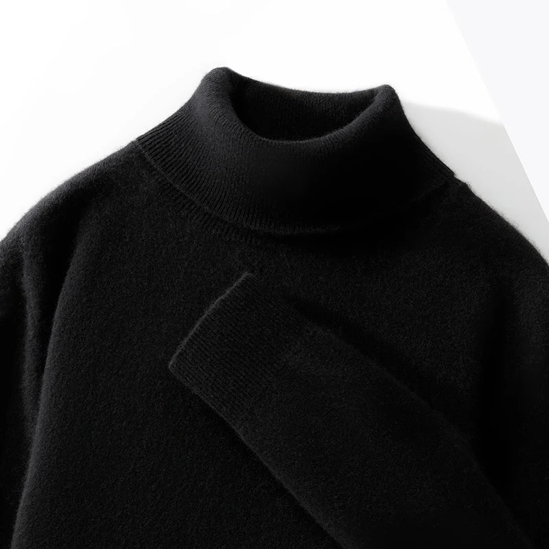 Fall/Winter 12-Needle Flat Lapel 100% Pure Wool Men's Long Sleeve Pullover Knitted Bottoming Shirt Inside