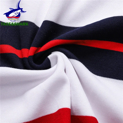 TACE&SHARK Fashion Brand Shark Long Sleeve Polo 2024 Men Stripe Camisa Masculina Casual Business Blue Polo Clothing