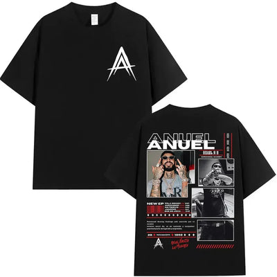 Rapper Anuel AA Real Hasta La Muerte Tour 2025 new Album T Shirts Men's Hip Hop gothic T-Shirts 100%  Short Sleeve T-Shirt