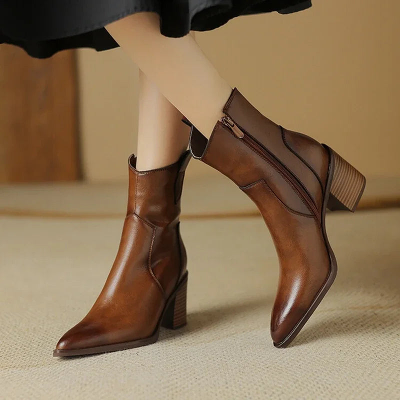 2024 Autumn Women Boots Women Shoes Pointed Toe Chunky Heel Boots Casual Winter Boots Short Modern Boots Chelsea High Heels