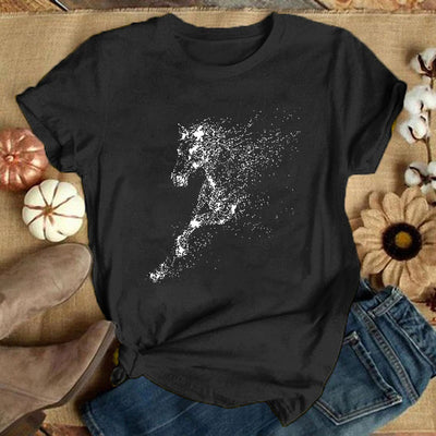 Fashion Horse Print T-shrits For Women Summer Short Sleeve Round Neck Cute Loose T-shirt Creative Personalized Tops
