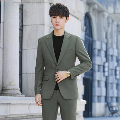 2 Piece Outfit Set Male High Quality 2024 Solid Color Slim Fit Full Men's Suits and Blazers Fashion Pants Luxury Elegant Classic