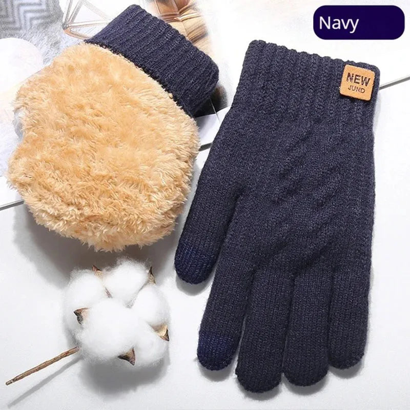 Winter Touch Screen Knitted Warm Glove Outdoor Anti Slip Cycling Driving Cold Proof Five Finger Glove Fashion Solid Glove Unisex