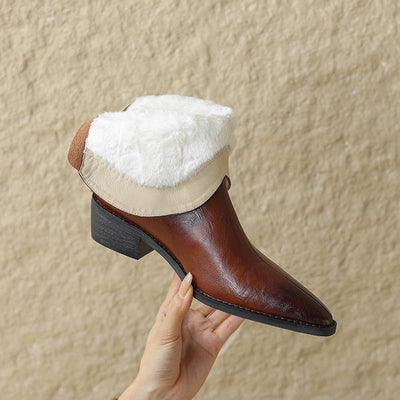 2025 Autumn/winter Women Boots Genuine Leather Western Boots Women Shoes Pointed Toe Chunky Heel Chelsea Boots Retro Ankle Boots