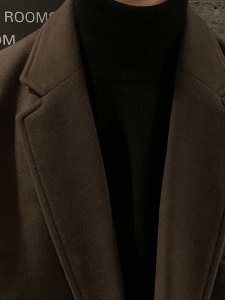 Mauroicardi Autumn Winter Long Casual Brown Black Soft Thick Warm Woolen Coat Men Sashes Luxury Designer Plus Size Overcoat 5XL